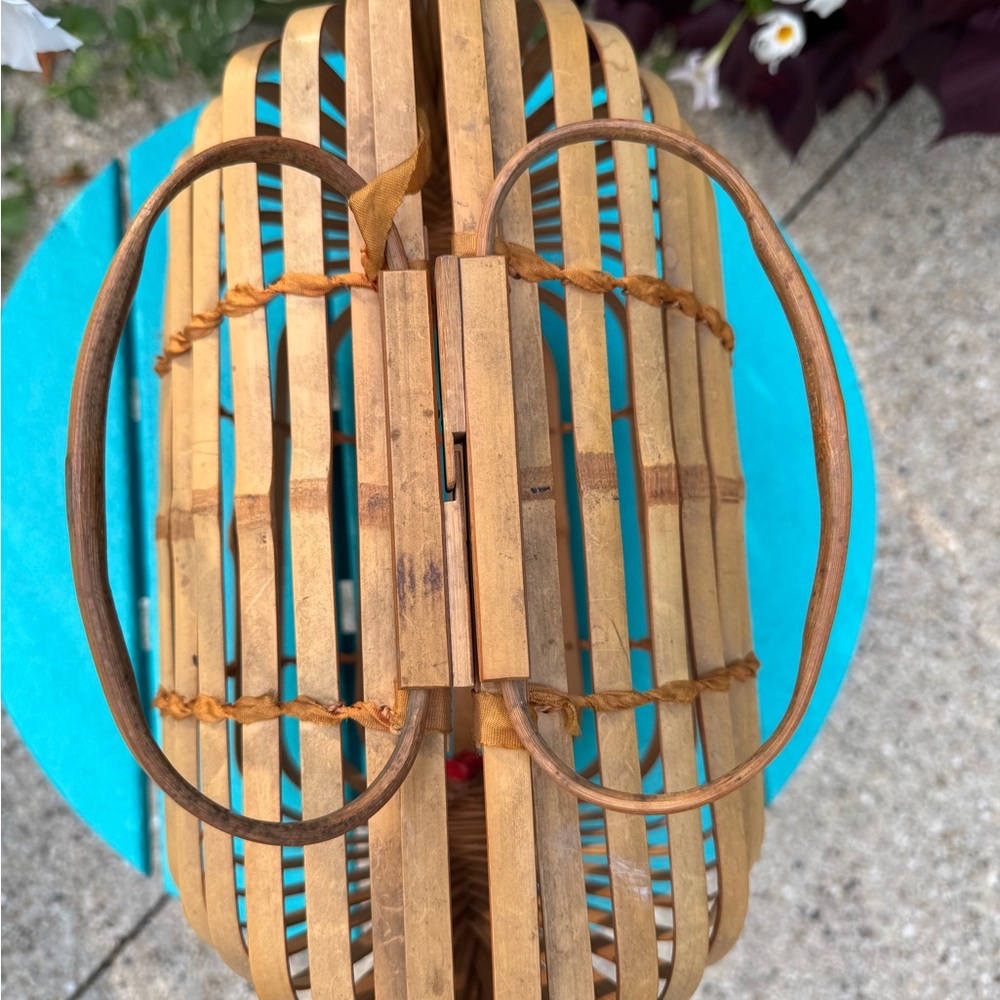 Vintage 1960’s bamboo large folding purse tote basket EVC - Picture 5 of 15